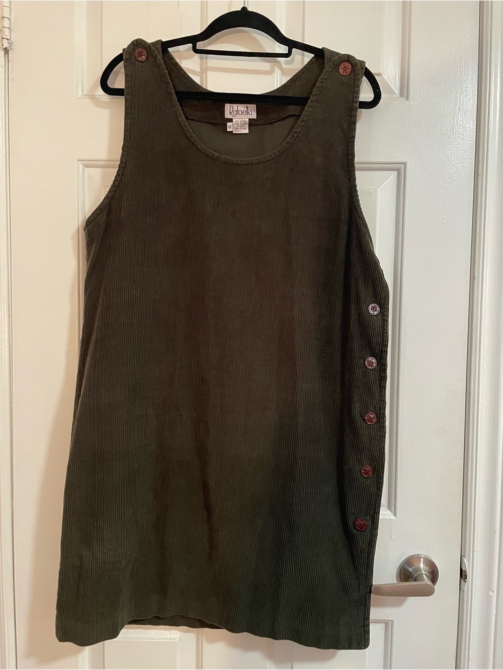 Rafaella Olive Corduroy Jumper with Side Buttons